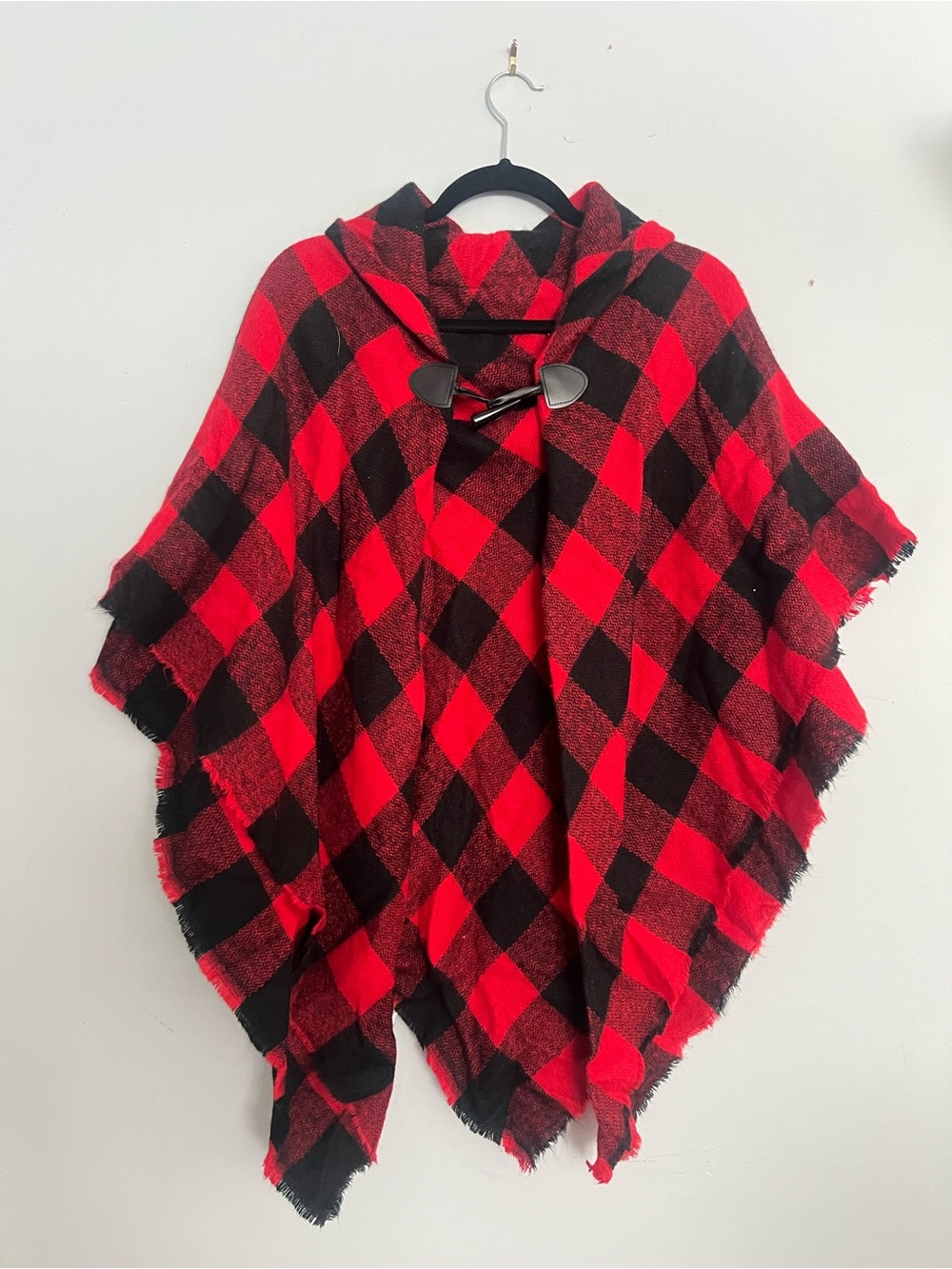 Red and Black Buffalo Plaid Poncho